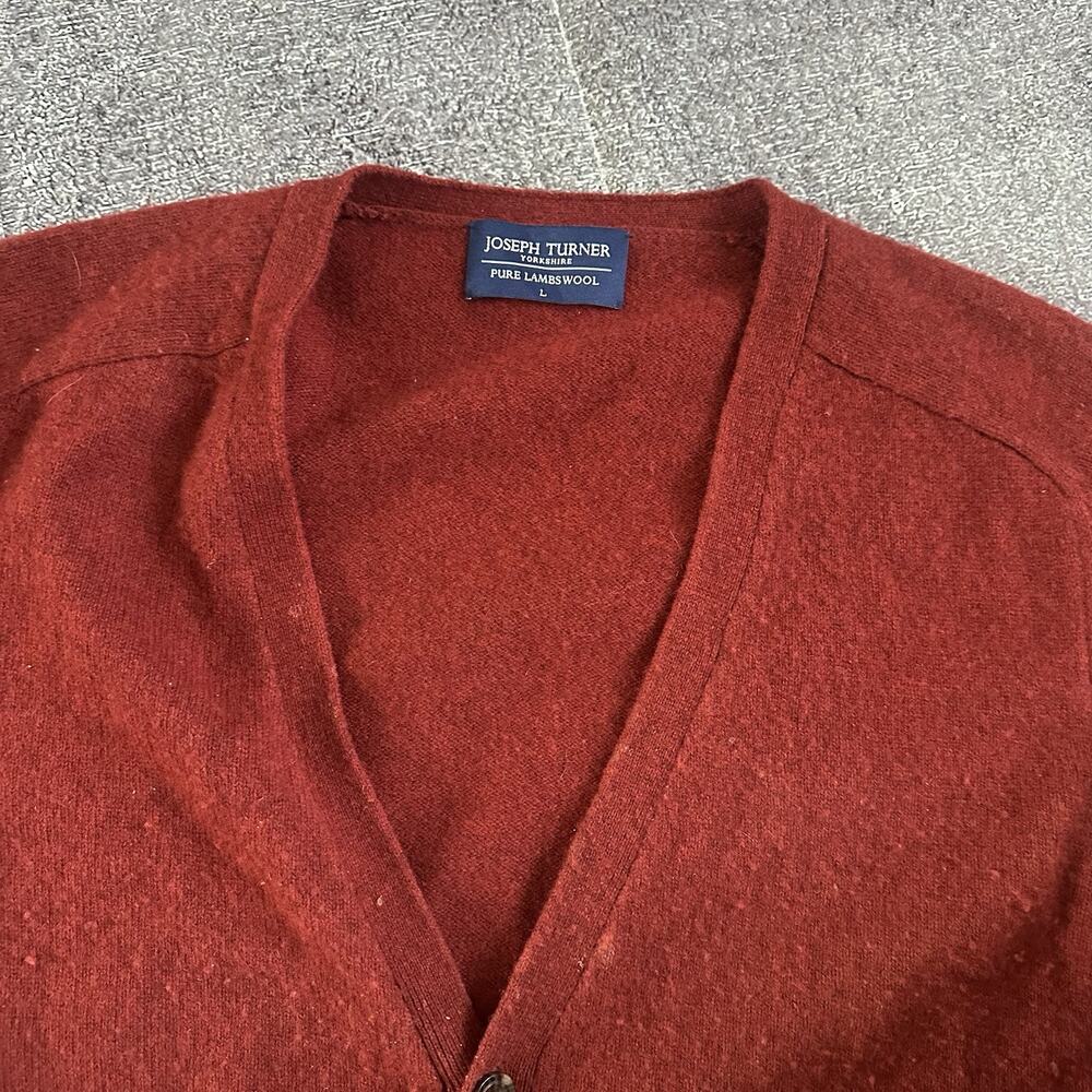 Men's Joseph Turner Yorkshire Red 100% Lambswool Button Up Cardigan Sweater Sz L